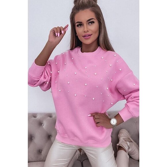 NWT AMELIA BUBBLEGUM PINK PEARL CREWNECK SWEATER - Picture 3 of 16